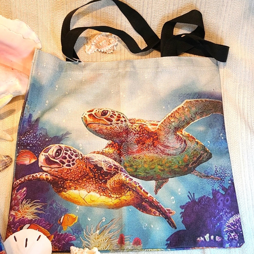 SEA TURTLE tote & stainless steel tumbler set. - Picture 3 of 3